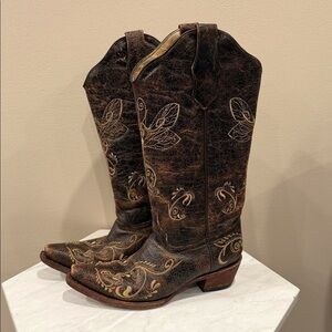 🔥Circle G Brown Leather Cowboy Boots🔥